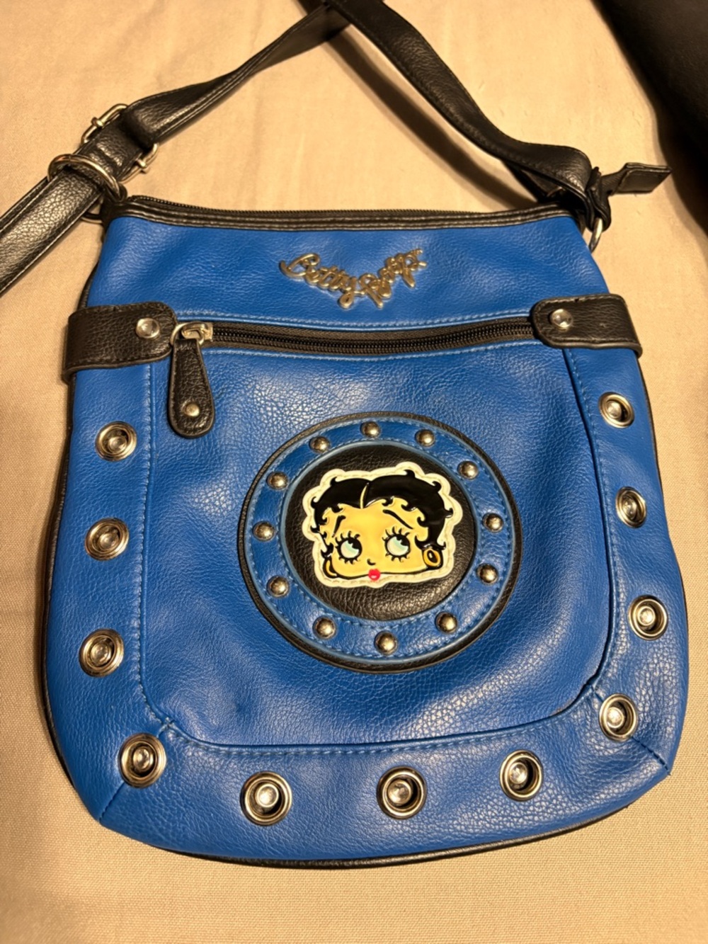 Betty Boop Blue and Black Rhinestone Stud Crossbody Bag